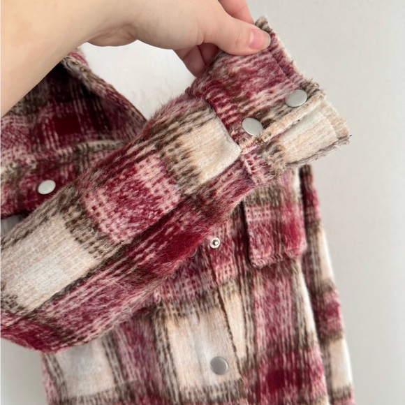 BB Dakota Red Cream Plaid Button Flannel Barn Jacket Women’s XS Utility Western - Picture 4 of 7